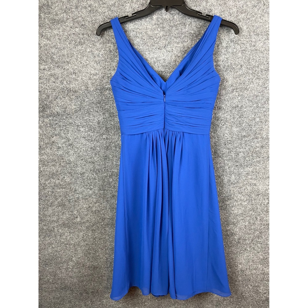Bill Levkoff Chiffon Cocktail Dress Women 4 Royal Blue Excellent Pleated Formal - Picture 5 of 7